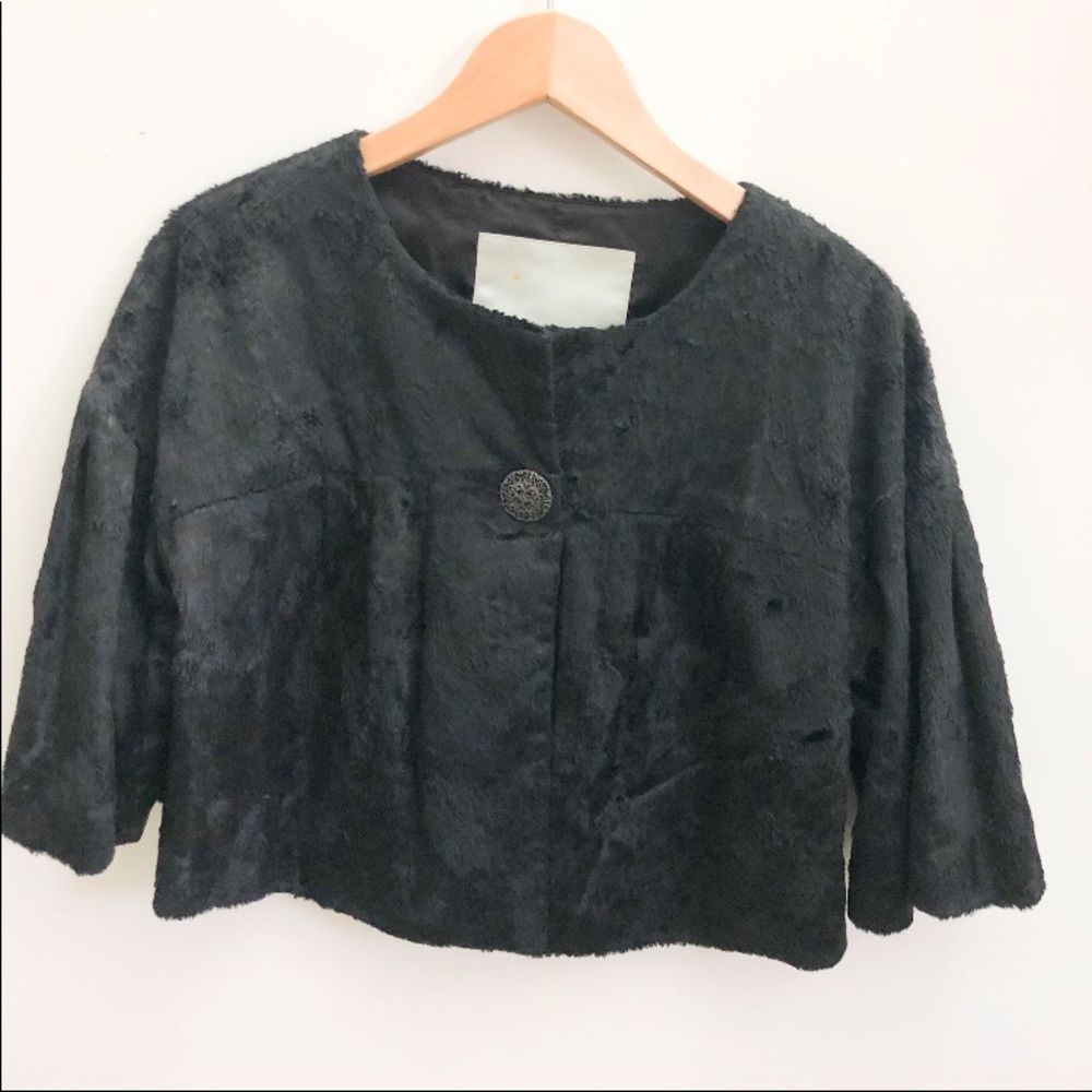 Anthro Beth Bowley Fur Short Sleeve Cropped Jacket